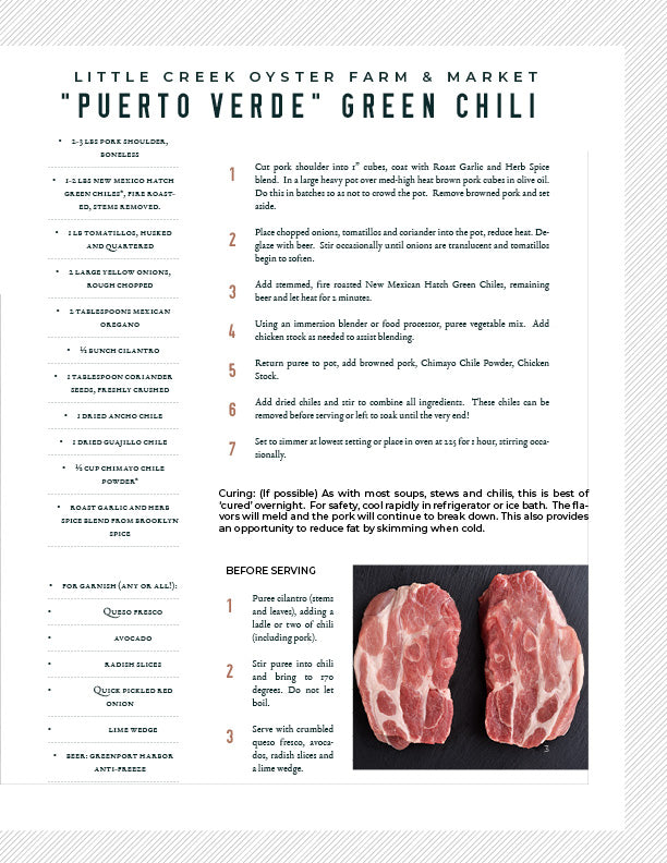 Little Creek Oysters' "Puerto Verde" Green Chili Recipe - LITTLE CREEK OYSTER FARM & MARKET